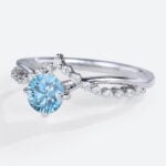 Round Cut Lab Blue Diamond Ring​ 0.5ct Tiara 4 Claw Prong Engagement Ring in White Gold