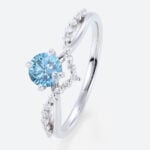 Round Cut Lab Blue Diamond Ring​ 0.5ct Tiara 4 Claw Prong Engagement Ring in White Gold