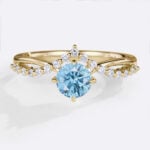 Round Cut Lab Blue Diamond Ring​ 0.5ct Tiara 4 Claw Prong Engagement Ring in Yellow Gold