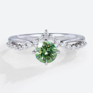 Round Lab Green Diamond Ring​ 0.5ct Chevron 4 Claw Prong Engagement Ring in White Gold