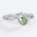 Round Lab Green Diamond Ring​ 0.5ct Chevron 4 Claw Prong Engagement Ring in White Gold