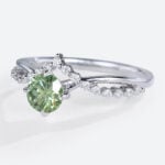 Round Lab Green Diamond Ring​ 0.5ct Chevron 4 Claw Prong Engagement Ring in White Gold