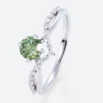 Round Lab Green Diamond Ring​ 0.5ct Chevron 4 Claw Prong Engagement Ring in White Gold