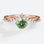 Round Lab Green Diamond Ring​ 0.5ct Chevron 4 Claw Prong Engagement Ring in Rose Gold