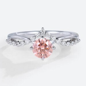 Round Cut Lab Pink Diamond Ring​ 0.5ct Modern 4 Claw Prong Engagement Ring in White Gold