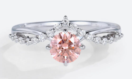 Round Cut Lab Pink Diamond Ring​ 0.5ct Modern 4 Claw Prong Engagement Ring in White Gold