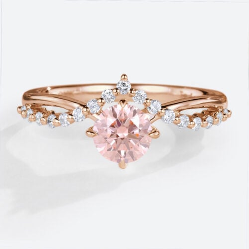 Round Cut Lab Pink Diamond Ring​ 0.5ct Modern 4 Claw Prong Engagement Ring in Rose Gold