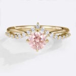 Round Cut Lab Pink Diamond Ring​ 0.5ct Modern 4 Claw Prong Engagement Ring in Yellow Gold
