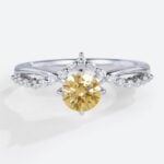 Round Cut Lab Yellow Diamond Ring​ 0.5ct Crown 4 Claw Prong Engagement Ring in White Gold