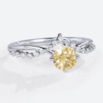 Round Cut Lab Yellow Diamond Ring​ 0.5ct Crown 4 Claw Prong Engagement Ring in White Gold