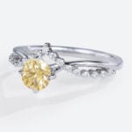 Round Cut Lab Yellow Diamond Ring​ 0.5ct Crown 4 Claw Prong Engagement Ring in White Gold