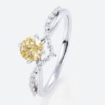 Round Cut Lab Yellow Diamond Ring​ 0.5ct Crown 4 Claw Prong Engagement Ring in White Gold