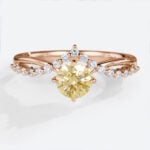 Round Cut Lab Yellow Diamond Ring​ 0.5ct Crown 4 Claw Prong Engagement Ring in Rose Gold