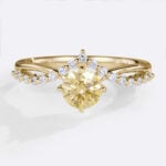 Round Cut Lab Yellow Diamond Ring​ 0.5ct Crown 4 Claw Prong Engagement Ring in Yellow Gold
