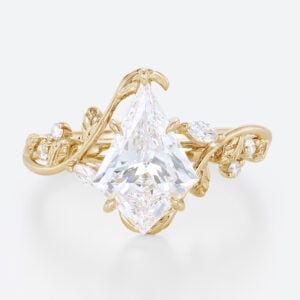 Kite Cut Lab Grown Diamond Rings​ 1.2ct Botanical 5 Claw Prong Engagement Ring in Yellow Gold