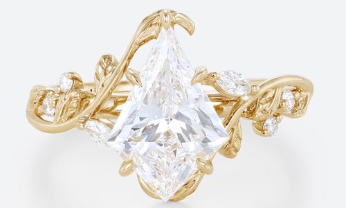 Kite Cut Lab Grown Diamond Rings​ 1.2ct Botanical 5 Claw Prong Engagement Ring in Yellow Gold