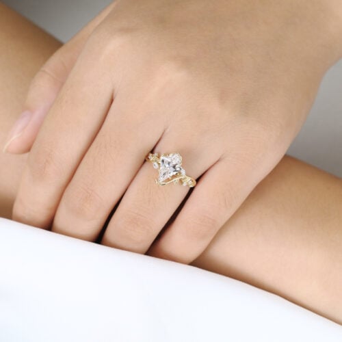 Kite Cut Lab Grown Diamond Rings​ 1.2ct Botanical 5 Claw Prong Engagement Ring in Yellow Gold