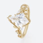Kite Cut Lab Grown Diamond Rings​ 1.2ct Botanical 5 Claw Prong Engagement Ring in Yellow Gold