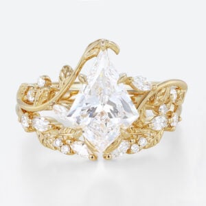 Lab Created Diamond Rings​ Set 1.2ct Kite Cut Lab Diamond Engagement Ring Vine & Leaf Bridal Ring Set