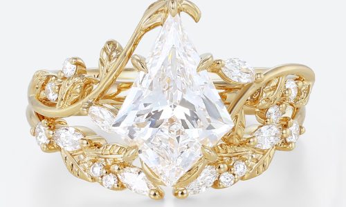 Lab Created Diamond Rings​ Set 1.2ct Kite Cut Lab Diamond Engagement Ring Vine & Leaf Bridal Ring Set