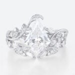 Lab Created Diamond Rings​ Set 1.2ct Kite Cut Lab Diamond Engagement Ring Vine & Leaf Bridal Ring Set in White Gold