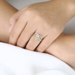 Lab Created Diamond Rings​ Set 1.2ct Kite Cut Lab Diamond Engagement Ring Vine & Leaf Bridal Ring Set in Yellow Gold