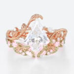 Lab Created Diamond Rings​ Set 1.2ct Kite Cut Lab Diamond Engagement Ring Vine & Leaf Bridal Ring Set in Rose Gold