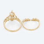 Lab Created Diamond Rings​ Set 1.2ct Kite Cut Lab Diamond Engagement Ring Vine & Leaf Bridal Ring Set in Yellow Gold