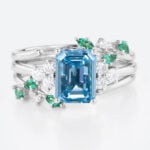 1.5ct Lab Blue Diamond Rings​ Set Emerald Cut Twig Vine 4-Prong Engagement Ring in White Gold