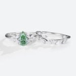 Pear Cut Lab Green Diamond Ring​ Set 1.5ct Petal Cluster Bridal Ring Set in White Gold