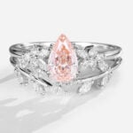 Pear Cut Lab Pink Diamond Ring​ Set 1.5ct Nature-Inspired Rings​ in White Gold