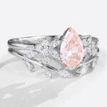 Pear Cut Lab Pink Diamond Ring​ Set 1.5ct Nature-Inspired Rings​ in White Gold