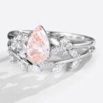 Pear Cut Lab Pink Diamond Ring​ Set 1.5ct Nature-Inspired Rings​ in White Gold