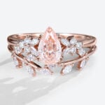 Pear Cut Lab Pink Diamond Ring​ Set 1.5ct Nature-Inspired Rings​ in Rose Gold