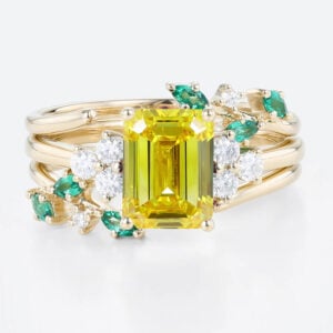 1.5ct Emerald Cut Yellow Diamond Ring Sets Nature-inspired 4-Prong Engagement Ring Set in Yellow Gold