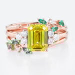 1.5ct Emerald Cut Yellow Diamond Ring Sets Nature-inspired 4-Prong Engagement Ring Set in Rose Gold