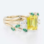 1.5ct Emerald Cut Yellow Diamond Ring Sets Nature-inspired 4-Prong Engagement Ring Set in Yellow Gold