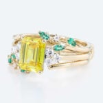 1.5ct Emerald Cut Yellow Diamond Ring Sets Nature-inspired 4-Prong Engagement Ring Set in Yellow Gold
