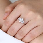 1ct Marquise Lab Created Diamond Rings​ with Floral Opal Side Stone Engagement Ring in White Gold