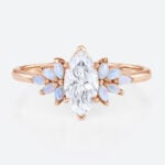 1ct Marquise Lab Created Diamond Rings​ with Floral Opal Side Stone Engagement Ring in Rose Gold