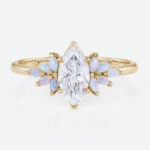 1ct Marquise Lab Created Diamond Rings​ with Floral Opal Side Stone Engagement Ring in Yellow Gold