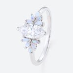 1ct Marquise Lab Created Diamond Rings​ with Floral Opal Side Stone Engagement Ring in White Gold