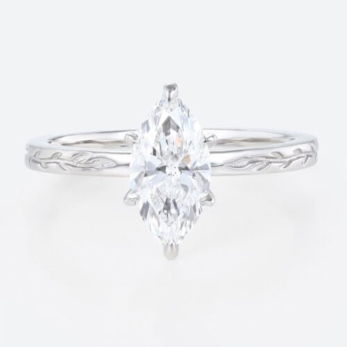 1ct Solitaire Lab Diamond Rings​ Marquise Cut 6 Claw Prong Engagement Ring in White Gold