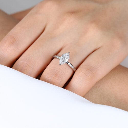 1ct Solitaire Lab Diamond Rings​ Marquise Cut 6 Claw Prong Engagement Ring in White Gold