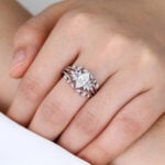 1ct Marquise Cut Lab Diamond Rings​ Set with Opal Cluster Enhancer Bands in White Gold