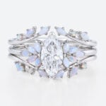 1ct Marquise Cut Lab Diamond Rings​ Set with Opal Cluster Enhancer Bands in White Gold