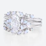 1ct Marquise Cut Lab Diamond Rings​ Set with Opal Cluster Enhancer Bands in White Gold