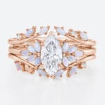 1ct Marquise Cut Lab Diamond Rings​ Set with Opal Cluster Enhancer Bands in Rose Gold