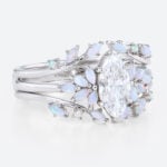 1ct Marquise Cut Lab Diamond Rings​ Set with Opal Cluster Enhancer Bands in White Gold