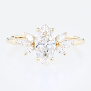 1ct Marquise Cut Lab Created Diamond Rings​​ Unique 4-Prong Ring in Yellow Gold